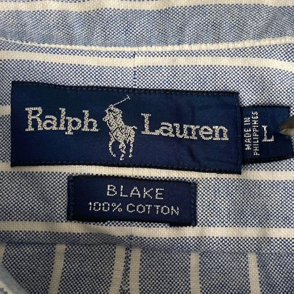 Ralph Lauren Mens L Button Down Blue White Striped Blake Oxford Shirt